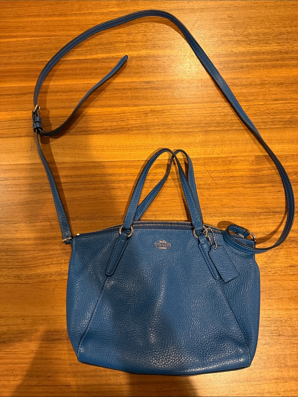 Coach Small Kelsey Cobalt Blue Pebbled Leather Shoulder Bag